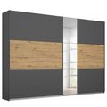 Rauch Miro 261cm 2 Door Sliding Wardrobe with Mirror - Metallic Dark Grey and Artisan Oak
