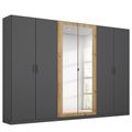 Rauch Miro 271cm 6 Door Wardrobe with Mirror - Metallic Dark Grey and Artisan Oak