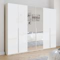 Rauch Purisma 301cm 6 Door Wardrobe with Mirror - Alpine White and Crystal White Glass