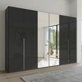 Rauch Purisma 301cm 6 Door Wardrobe with Mirror - Graphite and Basalt Glass