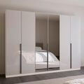 Rauch Quadra Spin 271cm 6 Door Wardrobe with Mirror - Alpine White and Crystal White Glass