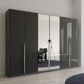 Rauch Quadra Spin 271cm 6 Door Wardrobe with Mirror - Metallic Dark Grey and Grey Effect