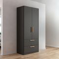Rauch Skandi 91cm 2 Door Wardrobe with Drawer - Metallic Dark Grey