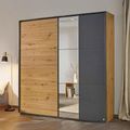 Rauch Slide 175cm 2 Door Sliding Wardrobe with Mirror - Artisan Oak and Metallic Dark Grey