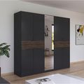 Rauch Ticao 226cm 9 Door Combi Wardrobe - Metallic Dark Grey and Atlantic Dark Oak