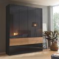 Rauch Winnipeg 181cm 4 Door Wardrobe - Metallic Dark Grey High Gloss and Halifax Oak