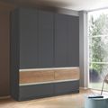 Rauch Winnipeg 181cm 4 Door Wardrobe with Lighting - Metallic Dark Grey and Halifax Oak