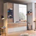 Winnipeg Wardrobe - 181cm - 4 Door - Mirror - High Gloss Alpine White & Halifax Oak