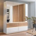 Rauch Winnipeg 181cm 4 Door Wardrobe with Mirror and Lighting - Alpine White and Halifax Oak
