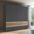Rauch Winnipeg 226cm 5 Door Wardrobe with Lighting - Metallic Dark Grey and Halifax Oak
