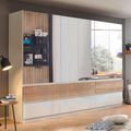 Rauch Winnipeg 271cm 6 Door Wardrobe with Mirror - Alpine White High Gloss and Halifax Oak