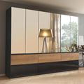 Rauch Winnipeg 271cm 6 Door Wardrobe with Mirror - Metallic Dark Grey High Gloss and Halifax Oak