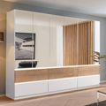 Rauch Winnipeg 271cm 6 Door Wardrobe with Mirror and Lighting - Alpine White and Halifax Oak