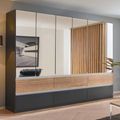 Rauch Winnipeg 271cm 6 Door Wardrobe with Mirror and Lighting - Metallic Dark Grey and Halifax Oak