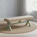 Salcombe Dining Bench with Cross Leg - Sage Oak -  Beige Fabric