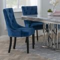 Knocker Back Dining Chair - Blue Velvet Fabric - Black Wooden Legs