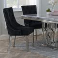Lion Knocker Back Dining Chair - Black Velvet Fabric - Chrome Legs