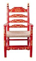 2 x Meerut Red Floral Design Wooden Dining Armchair