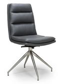 Nobo Swivel Dining Chair - Set of 2 - Grey Faux Leather - Chrome Legs