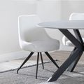 Arctic Cream Boucle Fabric Swivel Dining Chair with Black Legs