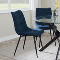 Corona Dining Chairs in Blue Colour Fabric and Black Metal Legs