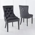 Knocker Back Black Velvet Fabric Dining Chair with Black Wooden Legs