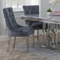 Knocker Back Grey Velvet Fabric Dining Chair with Chrome Legs