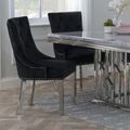 Lion Knocker Back Black Velvet Fabric Dining Chair with Chrome Legs