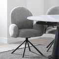 Theo Dark Grey Fabric Swivel Dining Armchair with Black Legs