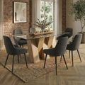 Newton Dining Set - 6 Seater - 180cm - Clear Glass and Natural - 6 Claflin Dark Grey Fabric Chair