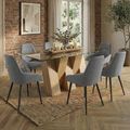 Newton Dining Set - 6 Seater - 180cm - Clear Glass and Natural - 6 Claflin Grey Fabric Chair
