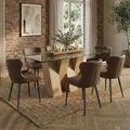 Newton Dining Set - 6 Seater - 180cm - Clear Glass and Natural - 6 Langley Brown Faux Leather Chair