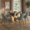 Newton Dining Set - 6 Seater - 180cm - Smoked Glass and Natural - 6 Claflin Grey Fabric Chair