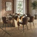 Newton Dining Set - 6 Seater - 180cm - Smoked Glass and Natural - 6 Langley Brown Faux Leather Chair