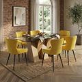 Newton Dining Set - 6 Seater - 180cm - Smoked Glass and Natural - 6 Langley Yellow Fabric Chair