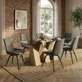 Newton Dining Set - 6 Seater - 180cm - Smoked Glass and Natural - 6 Malcom Dark Grey Fabric Swivel Chair