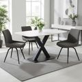Vernal Dining Set - 4 Seater - 130cm - White Sintered Stone - 4 Malcom Dark Grey Fabric Swivel Chair