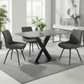 Vernal Dining Set - 4 Seater - 130cm - Grey Sintered Stone - 4 Malcom Dark Grey Fabric Swivel Chair
