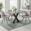 Vernal Dining Set - 4 Seater - 130cm - Grey Sintered Stone - 4 Malcom Pink Fabric Swivel Chair