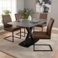 Vernal Dining Set - 4 Seater - 130cm - Grey Sintered Stone - 4 Tira Vintage Brown Faux Leather Cantilever Chair