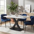 Vernal Dining Set - 4 Seater - 130cm - White Sintered Stone - 4 Langley Blue Fabric Chair
