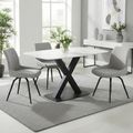 Vernal Dining Set - 4 Seater - 130cm - White Sintered Stone - 4 Malcom Grey Fabric Swivel Chair