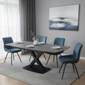 Vernal Extending Dining Set - 4-8 Seater - 140cm-200cm - Grey Sintered Stone - 4 Malcom Blue Fabric Swivel Chair