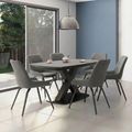 Vernal Extending Dining Set - 6-8 Seater - 160cm-240cm - Grey Sintered Stone - 6 Claflin Grey Fabric Chair
