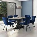 Vernal Extending Dining Set - 6-8 Seater - 160cm-240cm - Grey Sintered Stone - 6 Langley Blue Fabric Chair