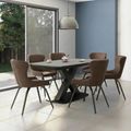 Vernal Extending Dining Set - 6-8 Seater - 160cm-240cm - Grey Sintered Stone - 6 Langley Brown Faux Leather Chair
