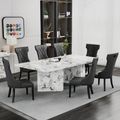 Viola White Marble Dining Set - Mimi Black Leather Large High Back Dining Chair
