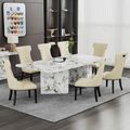 Viola White Marble Dining Set - Mimi Cream Leather Large High Back Dining Chair