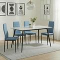 2 x Free Chairs - Breton Compact Dining Set - 4 Seater - 120cm - White Ceramic - 2x Lido Dining Chairs - Blue Fabric - Black Legs