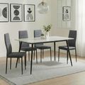2 x Free Chairs - Breton Compact Dining Set - 4 Seater - 120cm - White Ceramic - 2x Lido Dining Chairs - Dark Grey Fabric - Black Legs